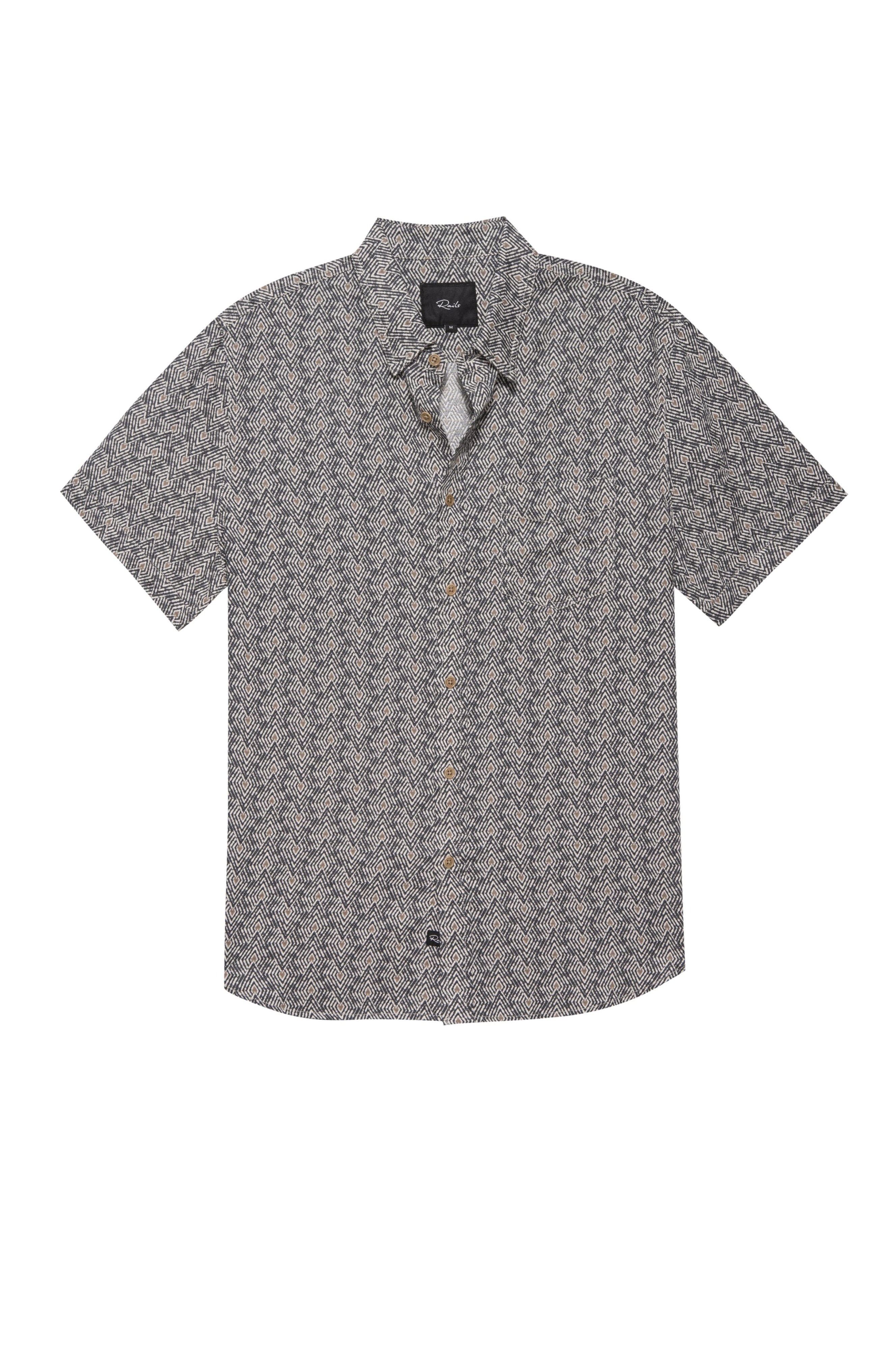 Wholesale,Rails, Rails Grey/Tan Tribal Batik Print  Short Sleeve Shirt, Grey, Small-42-TagSMedium-44-TagMLarge-46-TagLExtra Large-49-TagXLExtra Extra Large-52-TagXXL