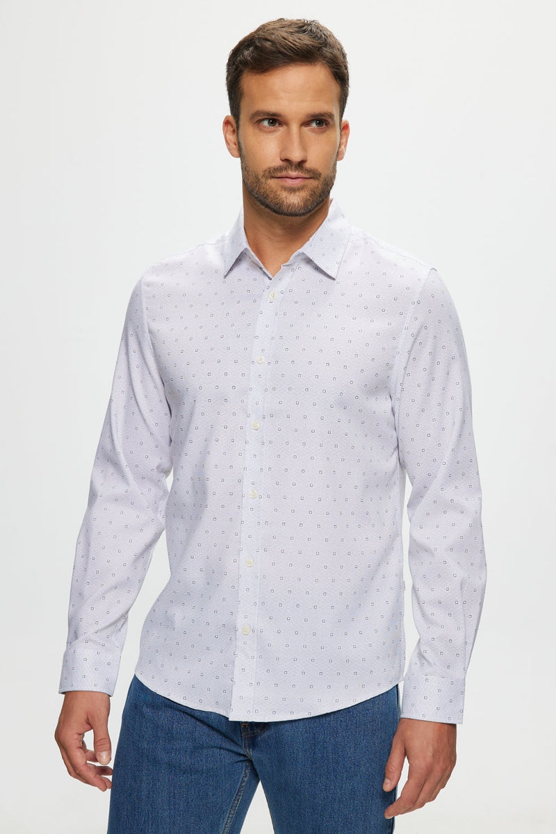 Faire,Julian & Mark, Julian & Mark White Geo Stretch Long Sleeve Shirt, White, Large-44-TagL