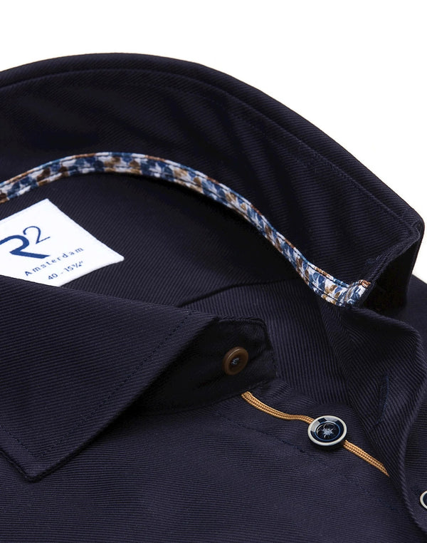 R2 Amsterdam Navy Blue 2 PLY Cotton Shirt with Cup Print Contrast
