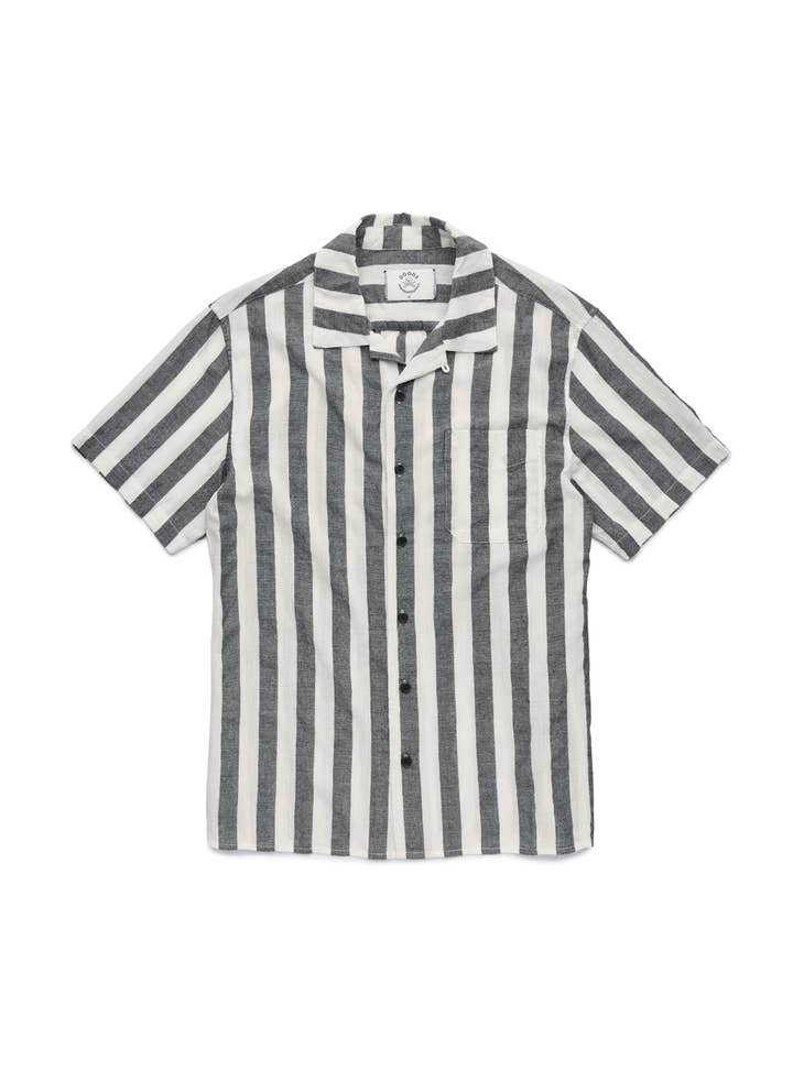 Surfside Supply Dark Grey & White Vertical Stripe Airy Camp Collar Short Sleeve Shirt