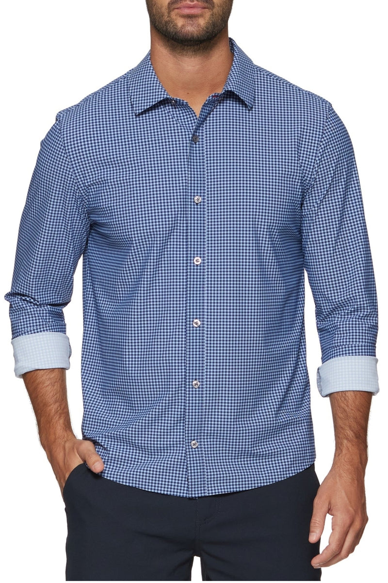 Wholesale,Flag & Anthem, Flag & Anthem Blue/Black 4-Way Stretch Gingham Shirt, Blue, Medium-42-TagM