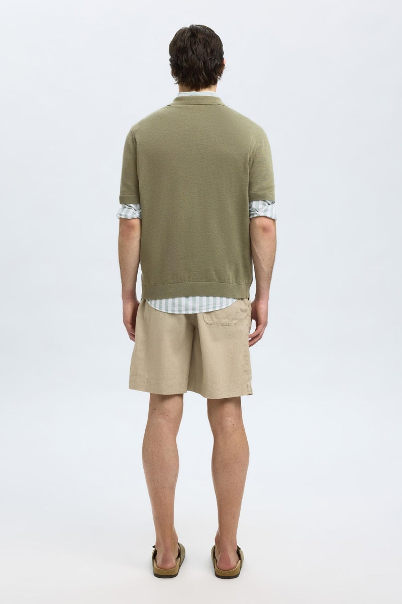 Wholesale,Selected Homme, Selected Homme Olive Knitted Open V Polo, Green, Medium-42-TagMExtra Large-46-TagXLLarge-44-TagL