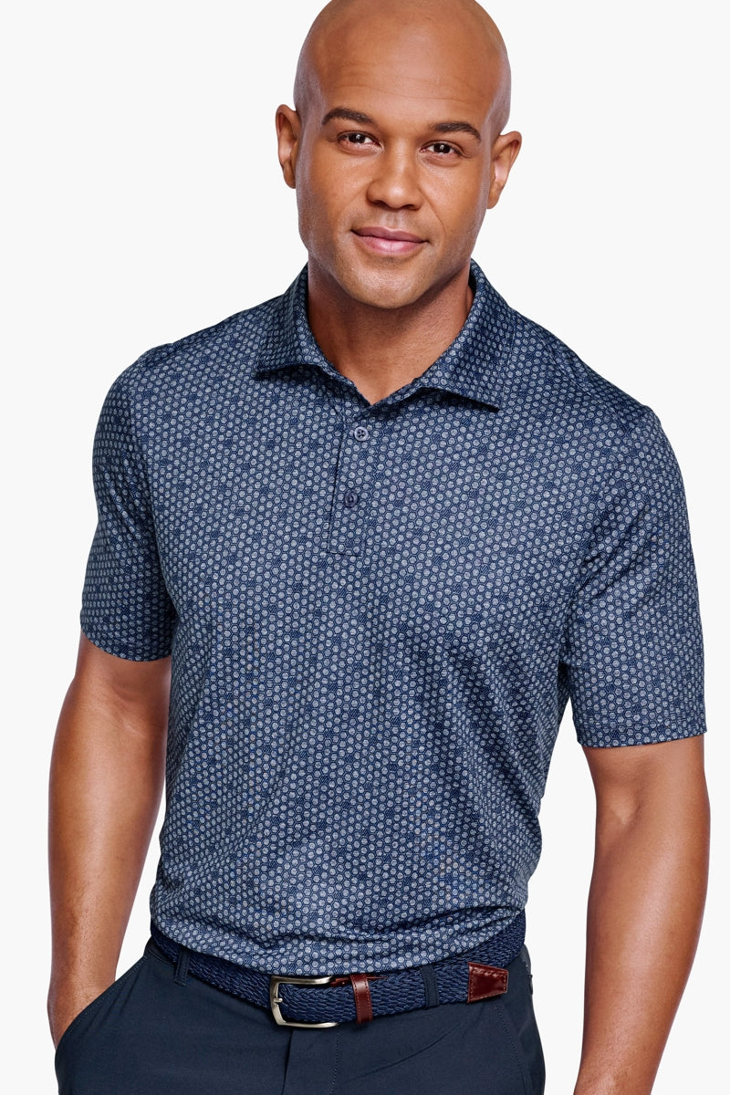 Wholesale,Johnston & Murphy, Johnston & Murphy Navy Geo XC4 Cool Degree Performance Polo, Blue, Small-40-TagSMedium-44-TagMLarge-46-TagLExtra Large-50-TagXLExtra Extra Large-50-TagXXL