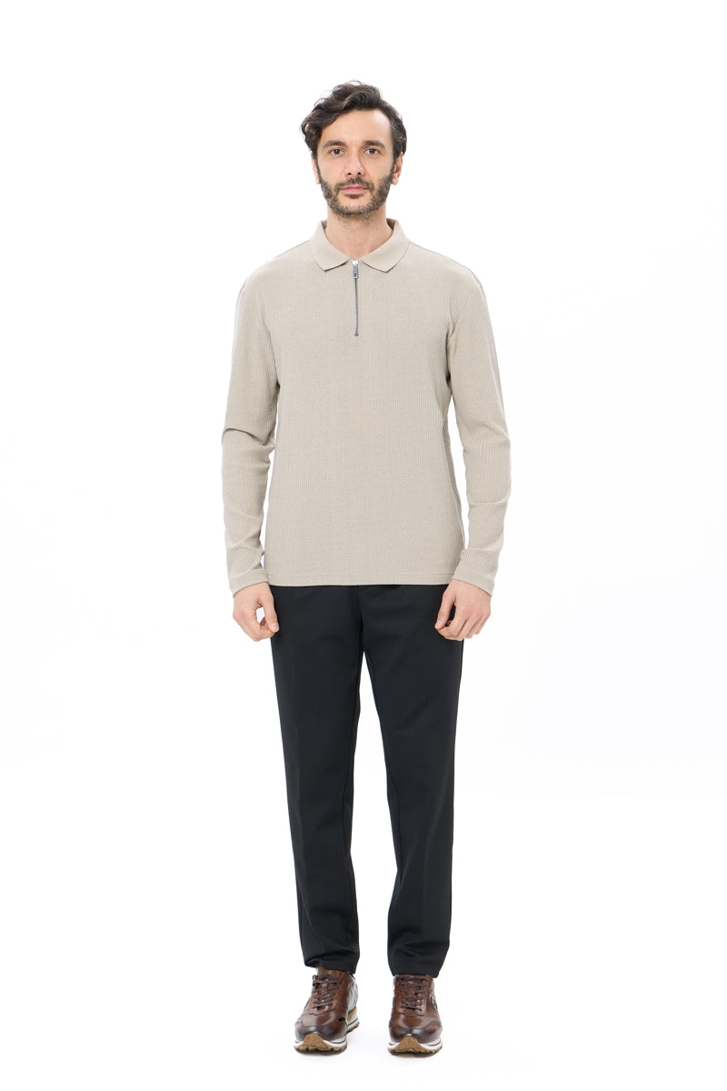 Wholesale,Luchiano Visconti, Luchiano Visconti Oatmeal Melange Knit Qtr Zip Polo, Tan, Small-40-TagSMedium-43-TagM