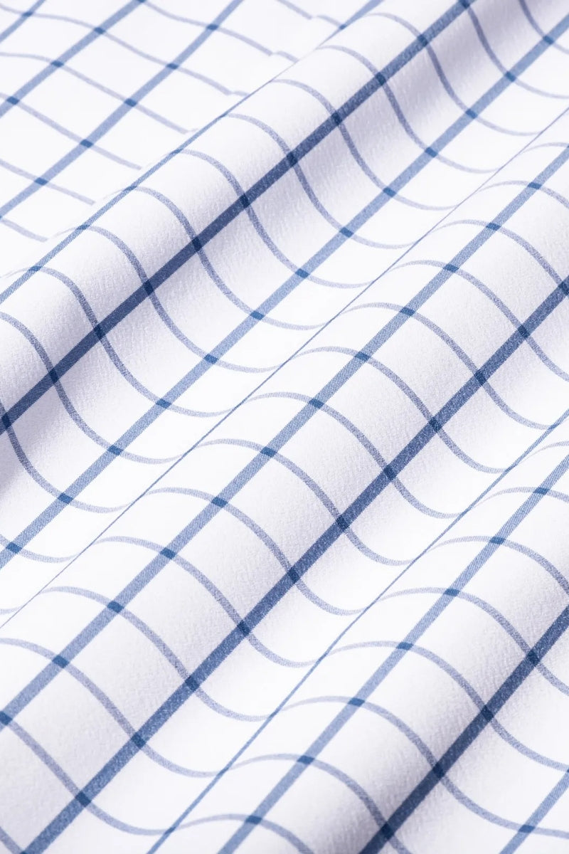 Wholesale,Mizzen + Main, Mizzen + Main White/Navy Windowpane No Tuck Trim Dress Shirt, White, Medium-44-TagMExtra Large-48-TagXLSmall-42-TagSLarge-46-TagLExtra Extra Large-50-TagXXL