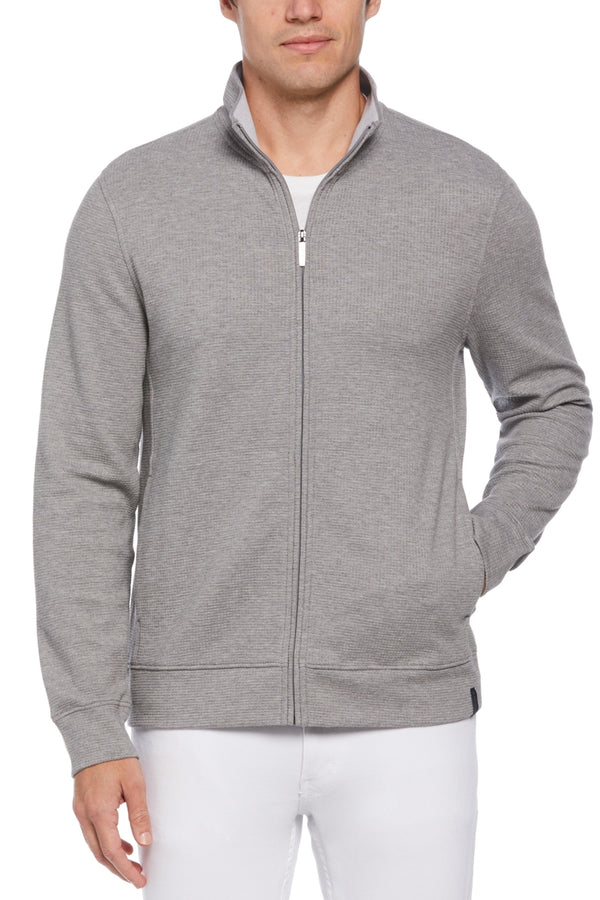 Perry Ellis Grey Waffle Full Zip Jacket