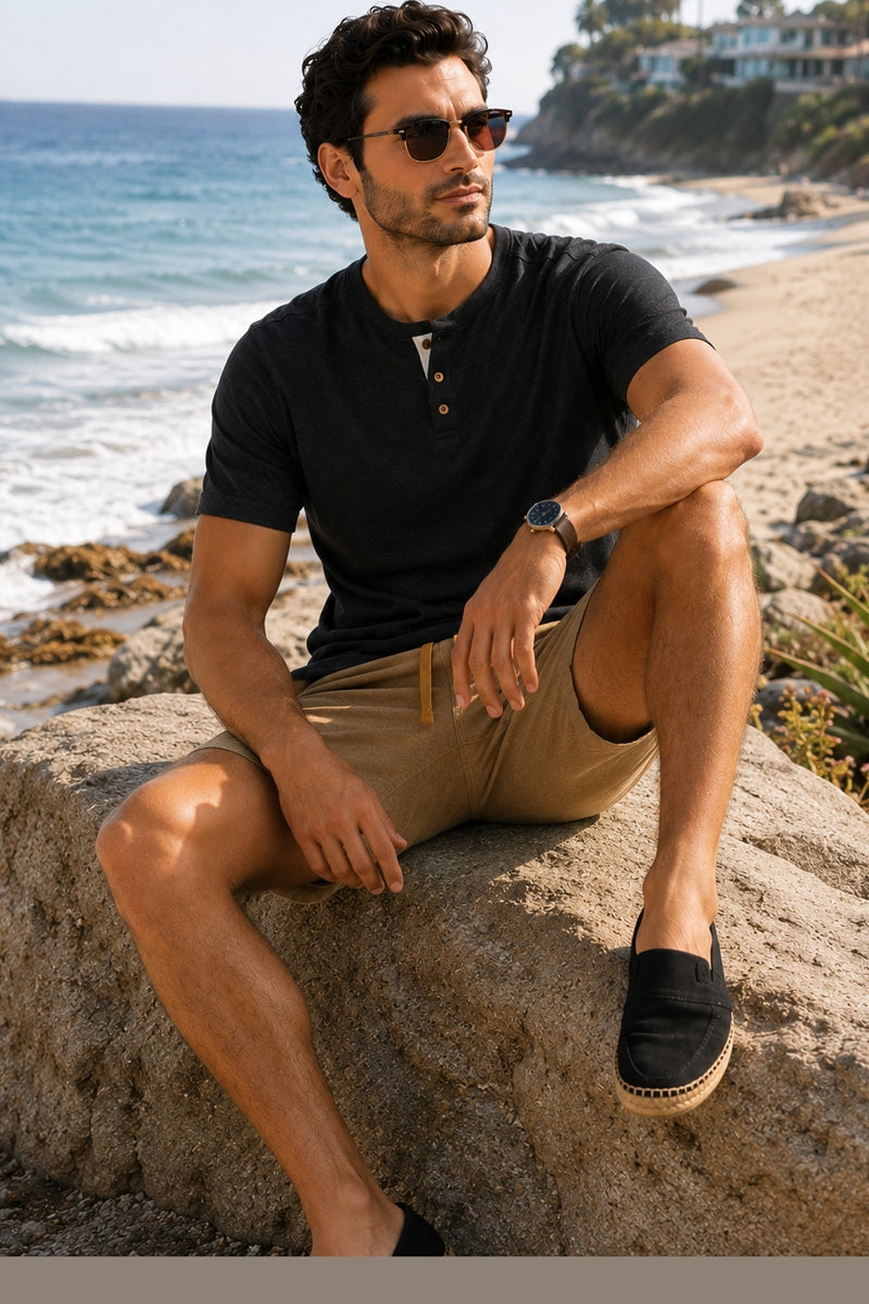 Wholesale,Nicoby Age of Wisdom, Nicoby Age of Wisdom Black Textured Henley with Contrast Trim, Black, Small-40-TagSMedium-42-TagMLarge-44-TagLExtra Large-48-TagXLExtra Extra Large-50-TagXXL