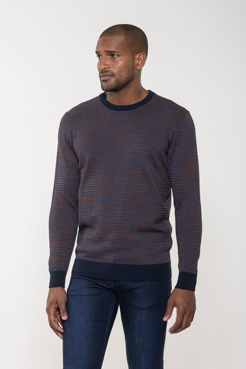 Wholesale,Luchiano Visconti, Luchiano Visconti Navy Triblend Crew Neck Jacquard Sweater, Blue, Small-40-TagSMedium-42-TagMLarge-44-TagLExtra Large-46-TagXLExtra Extra Large-48-TagXXL