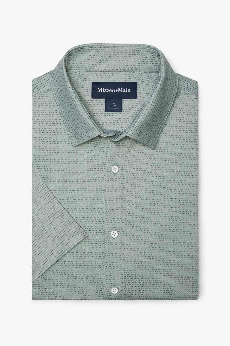 Wholesale,Mizzen + Main, Mizzen + Main Pale Green Dot Stripe Trim No Tuck Four-way Stretch Shirt, Green, Small-41-TagSMedium-43-TagMLarge-46-TagLExtra Large-49-TagXLExtra Extra Large-52-TagXXLExtra Extra Large-56-TagXXL