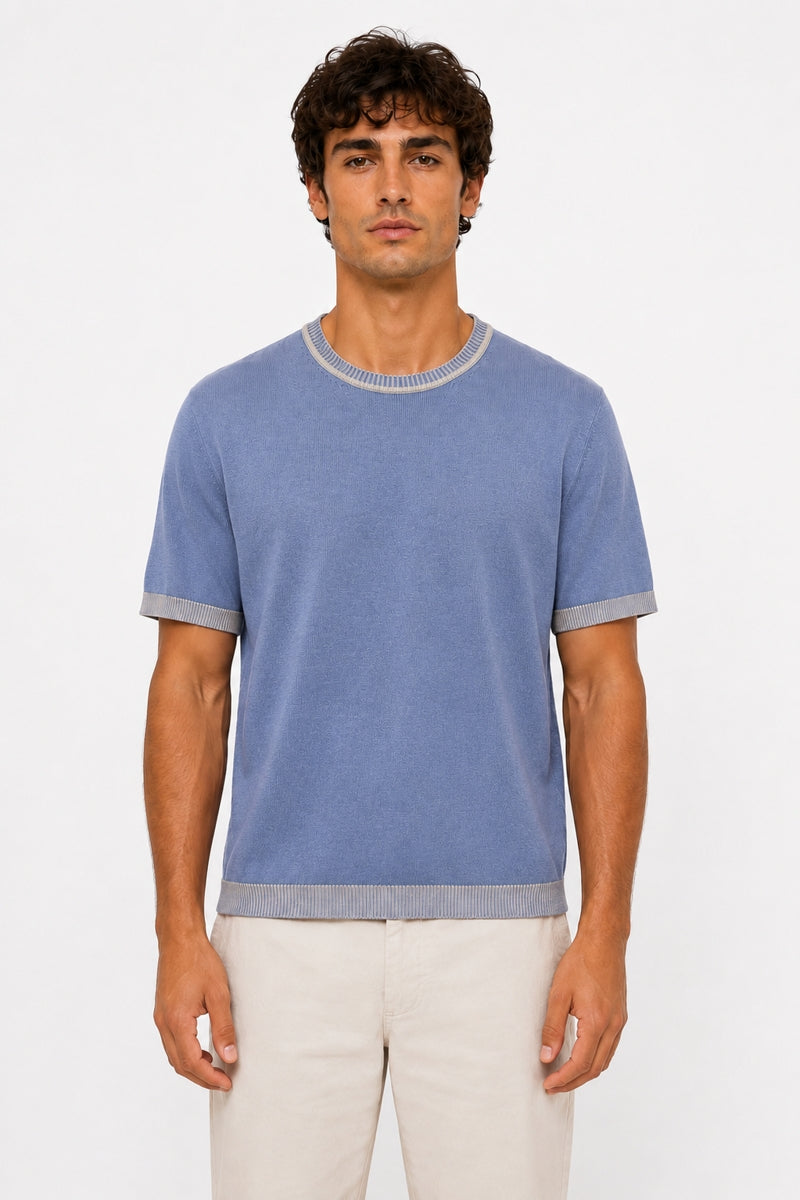 Wholesale,Luchiano Visconti, Luchiano Visconti Indigo Double Faced Knit T-Shirt, Blue, Extra Large-46-TagXL