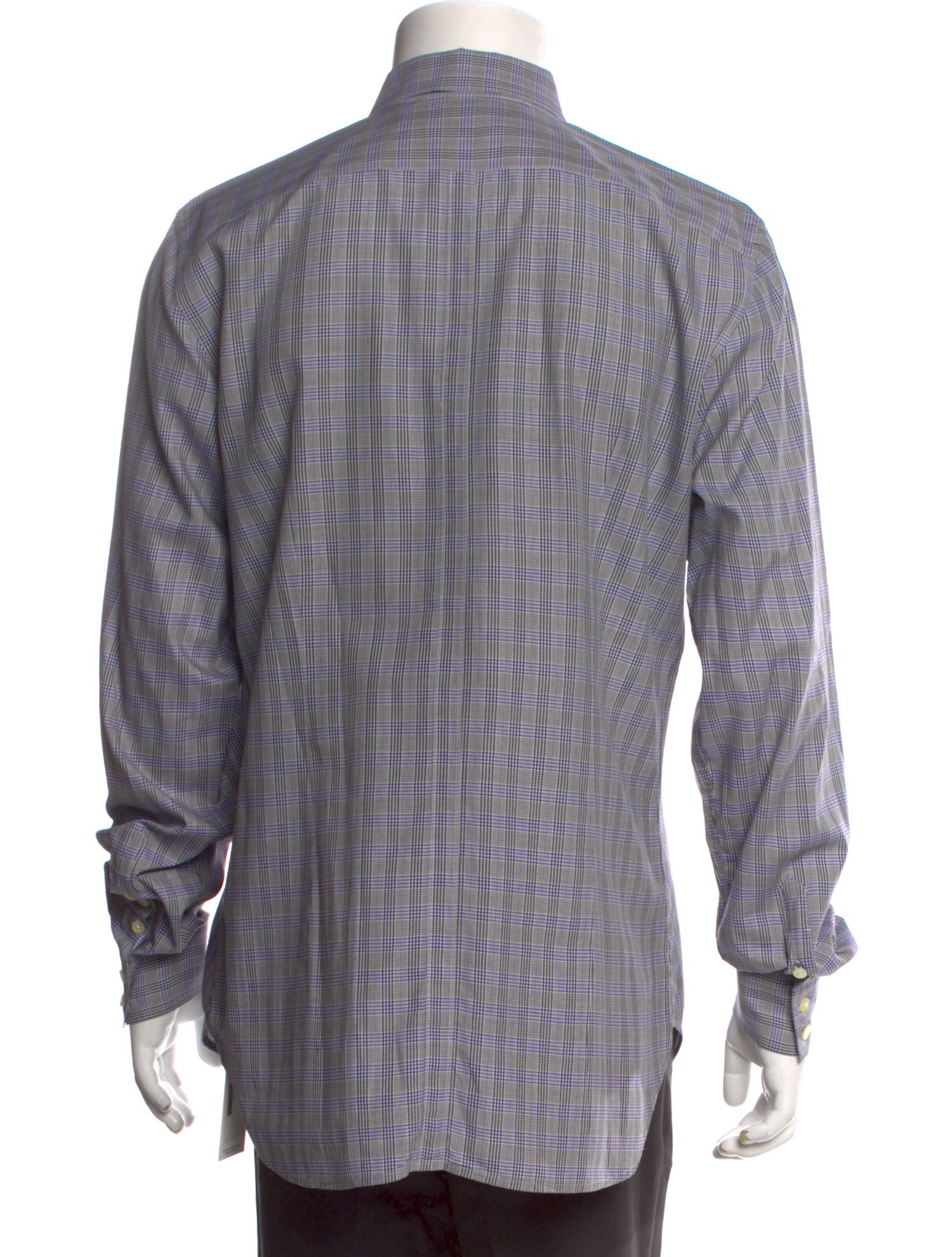 RealReal,Paul Smith, Paul Smith Grey/Purple Plaid Print Long Sleeve Dress Shirt, Grey, Small-41-TagL