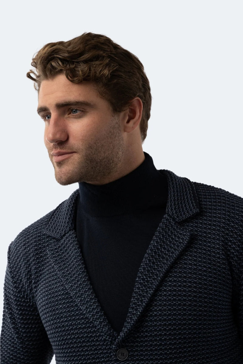 Wholesale,Luchiano Visconti, Luchiano Visconti Navy Knit Textured Cardigan, Blue, Large-46-TagLExtra Large-48-TagXLExtra Extra Large-49-TagXXL