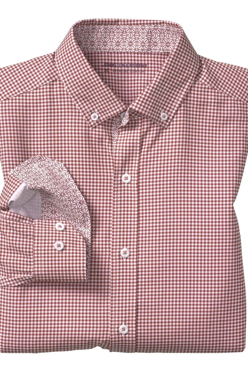 Wholesale,Johnston & Murphy, Johnston & Murphy Burgundy Gingham Performance Shirt, Red, Medium-44-TagMLarge-47-TagLExtra Large-50-TagXL