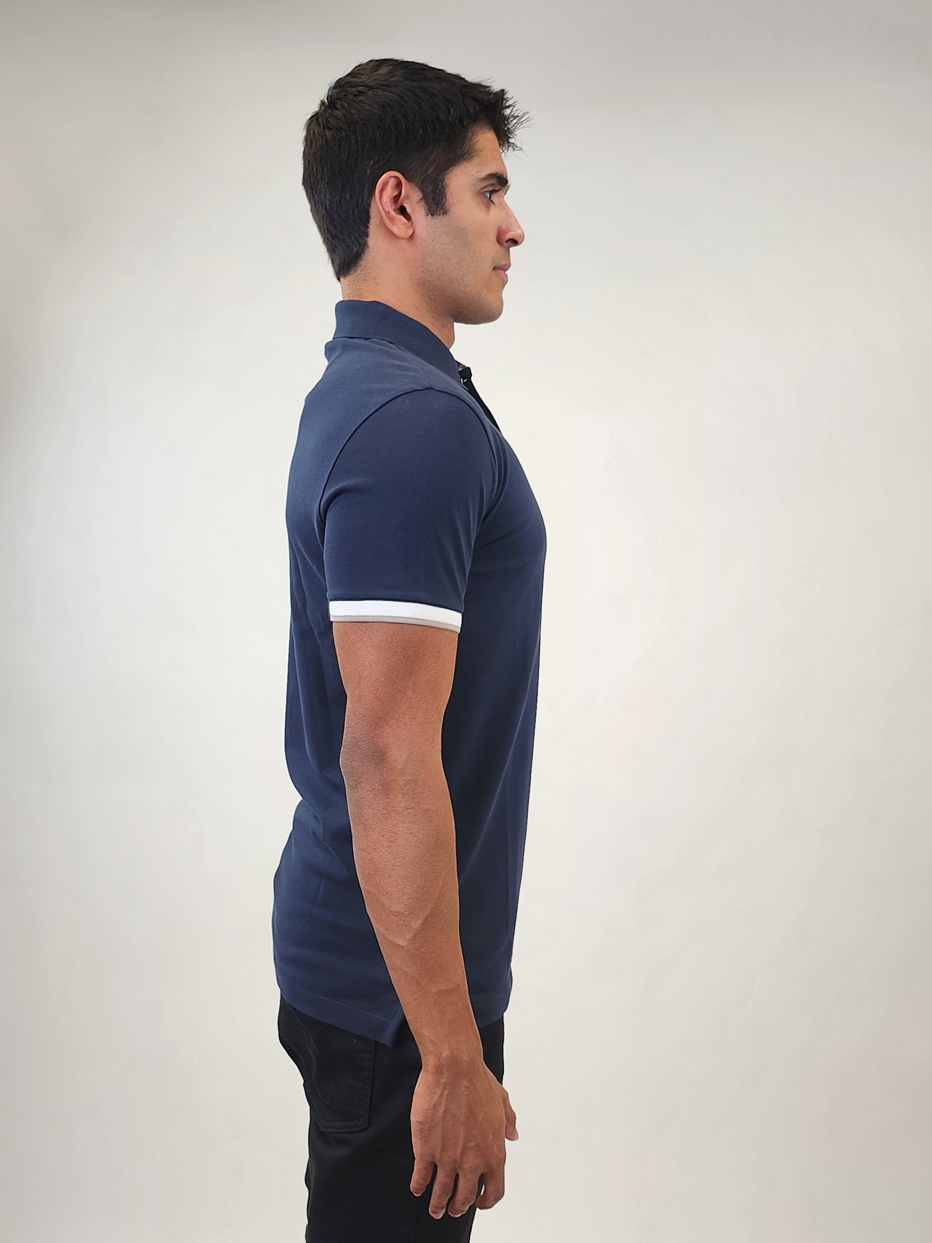 Brand Partner,R2 Amsterdam, R2 Amsterdam Navy Blue Solid Polo with White Contrast, Blue, Medium-40-TagM
