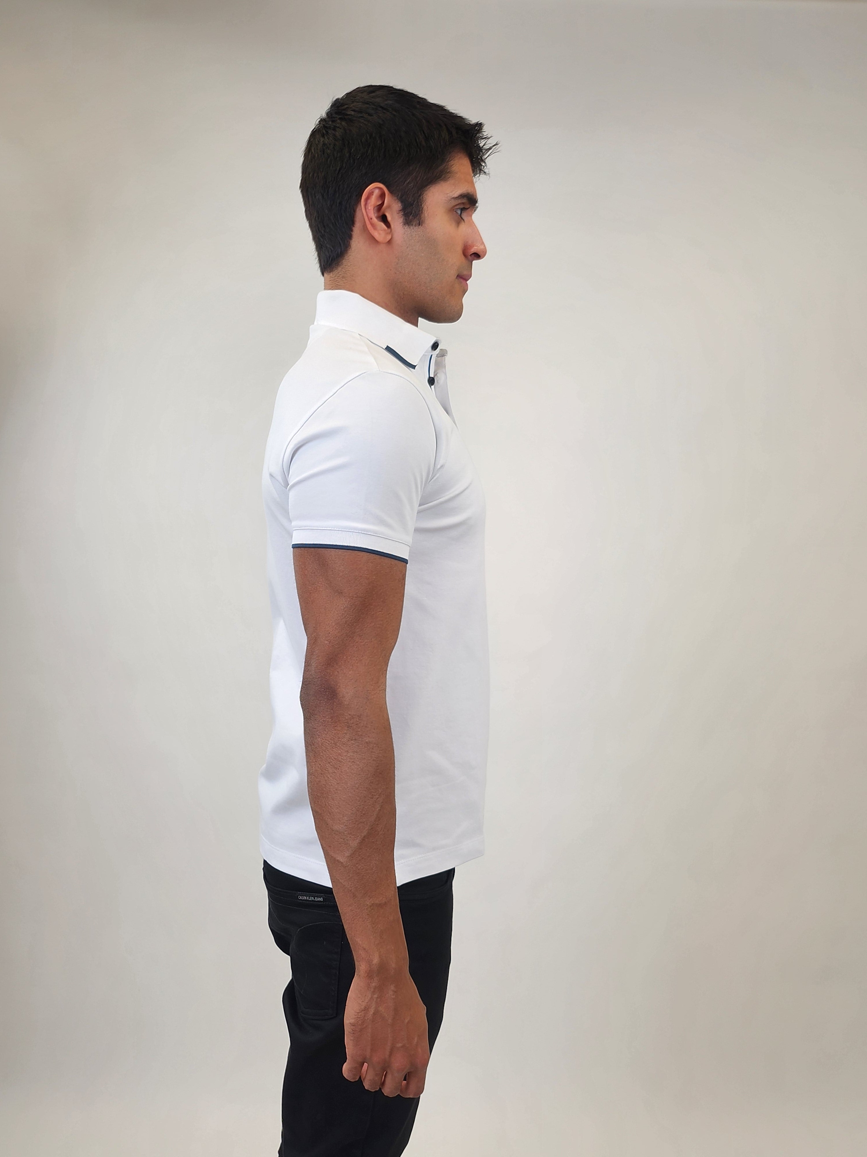 Brand Partner,R2 Amsterdam, R2 Amsterdam White Polo with Blue Contrast, White, Medium-40-TagM