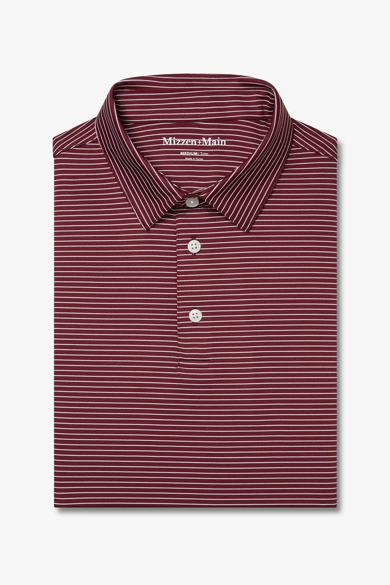 Wholesale,Mizzen + Main, Mizzen + Main Maroon Stripe Performance Trim Fit Polo, Red, Medium-42-TagMLarge-45-TagLExtra Large-48-TagXLSmall-40-TagS