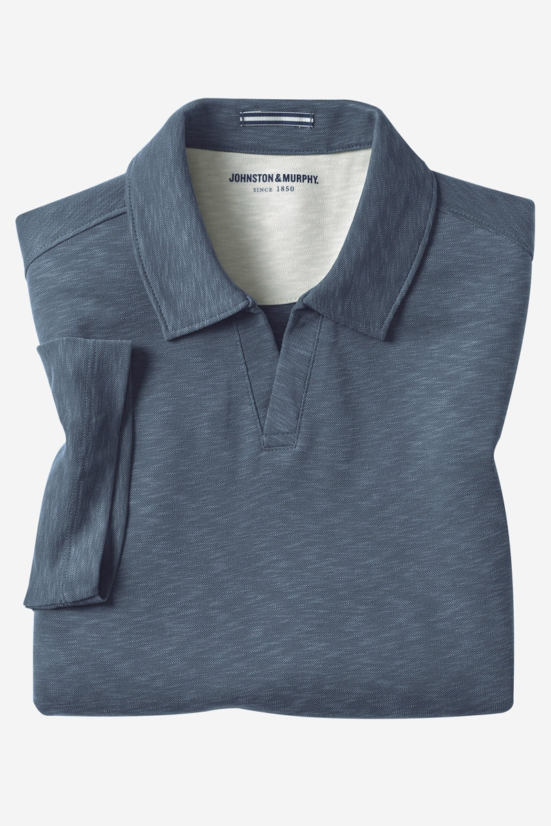 Wholesale,Johnston & Murphy, Johnston & Murphy Navy Vintage Slub V-Neck Polo, Blue, Extra Extra Large-53-TagXXL