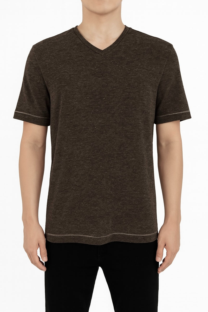 Wholesale,Nicoby Age of Wisdom, Nicoby Age of Wisdom Heather Brown Crinkle Textured V-Neck Tee, Brown, Large-44-TagL