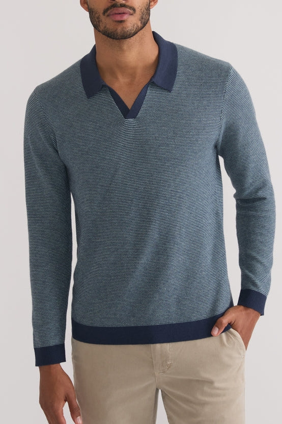 Wholesale,Marine Layer, Marine Layer Navy Polo with Contrasting Collar and Cuffs, Blue, Large-46-TagL