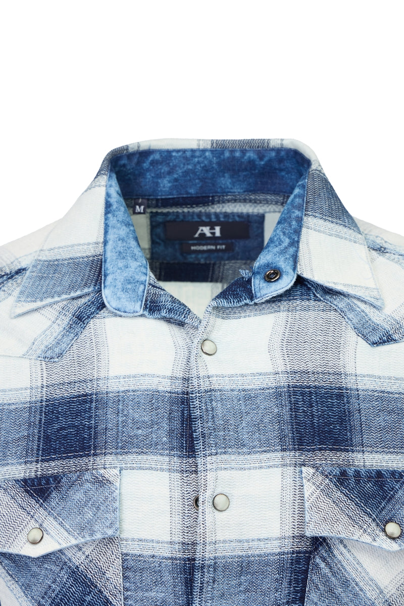 Wholesale,American Heritage, American Heritage Indigo/White Plaid Flannel Shirt, Blue, Medium-45-TagMLarge-48-TagLExtra Large-51-TagXL
