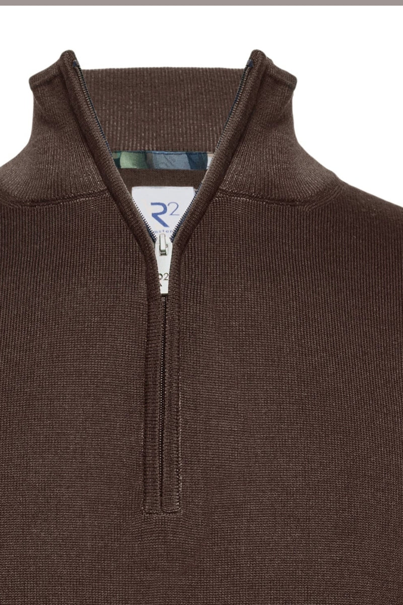 Direct From Brand,R2 Amsterdam, R2 Amsterdam Brown 100% Merino Wool Zip Pullover, Brown, Medium-41-TagM