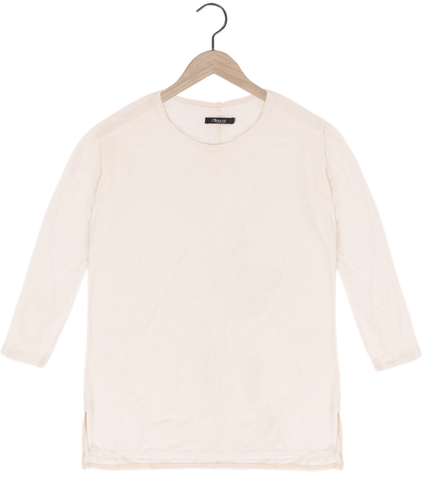 Reese De Luca Cream Cotton/Linen Blend Jersey Long Sleeve T-Shirt