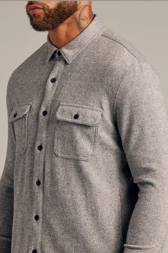 Faire,True Classic, True Classic Heather Grey Herringbone Overshirt, Grey, Medium-42-TagM