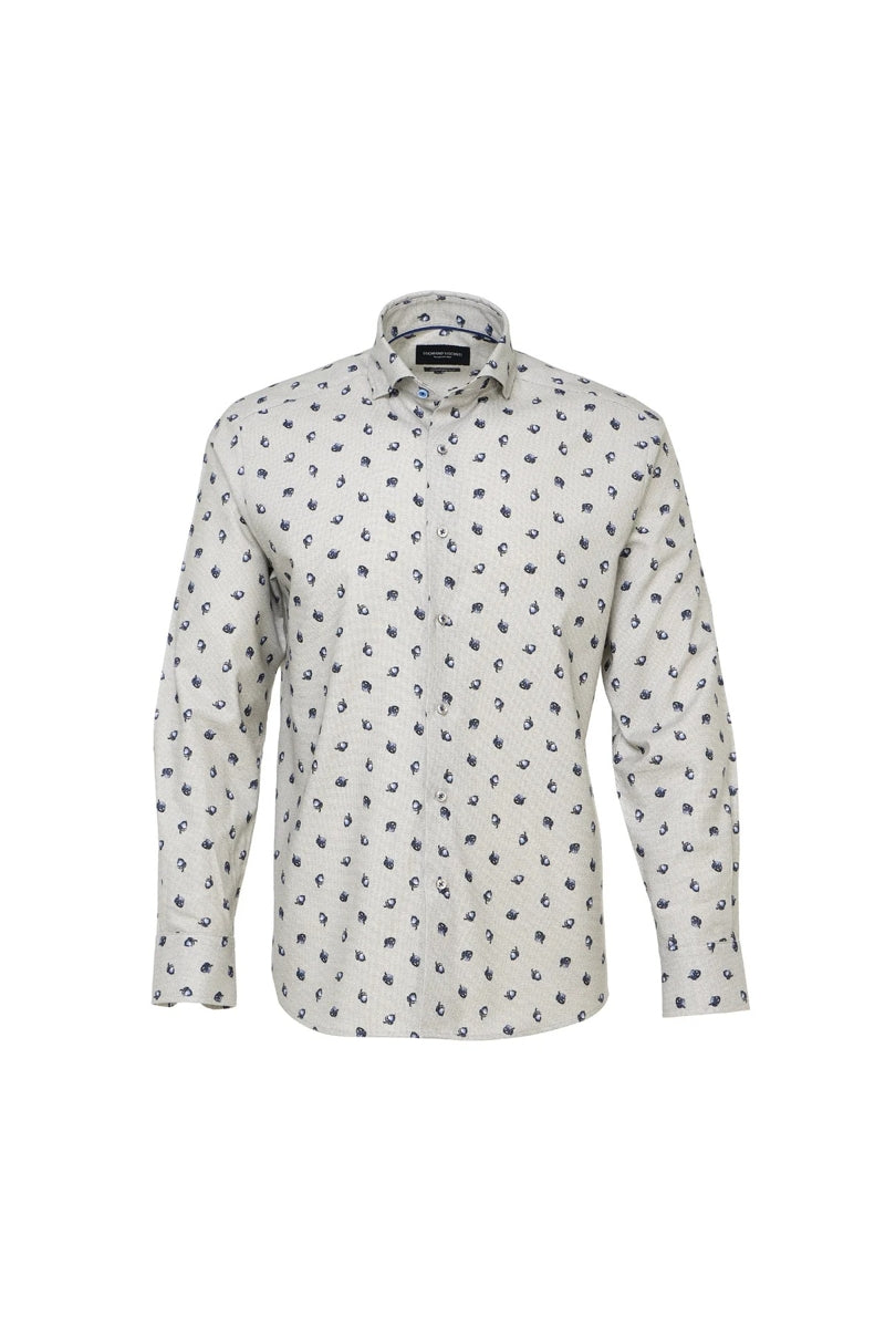 Wholesale,Luchiano Visconti, Luchiano Visconti Grey with Navy Acorn Print Gingham Shirt, Grey, Small-42-TagSMedium-46-TagMLarge-48-TagLExtra Large-52-TagXLExtra Extra Large-54-TagXXL
