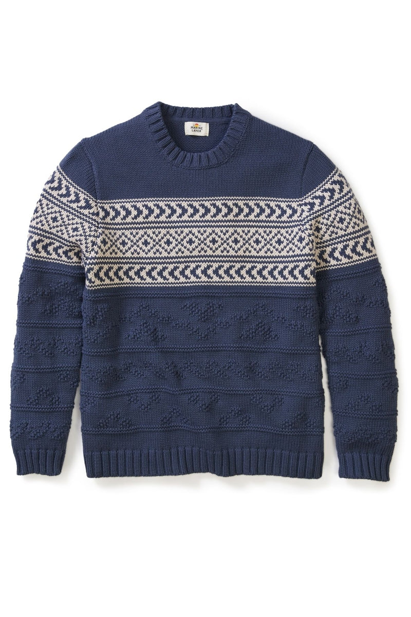 Wholesale,Marine Layer, Marine Layer Navy Jacquard Patterned Textured Sweater, Blue, Extra Large-50-TagXL