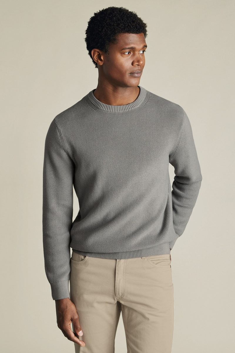 Wholesale,Charles Tyrwhitt, Charles Tyrwhitt Grey Rib Knit Textured Sweater, Grey, Medium-42-TagM