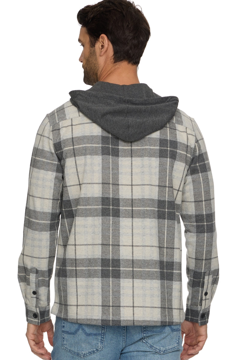 Wholesale,Flag & Anthem, Flag & Anthem Charcoal Plaid Flannel Hooded Shacket, Grey, Extra Large-52-TagXLExtra Extra Large-56-TagXXL