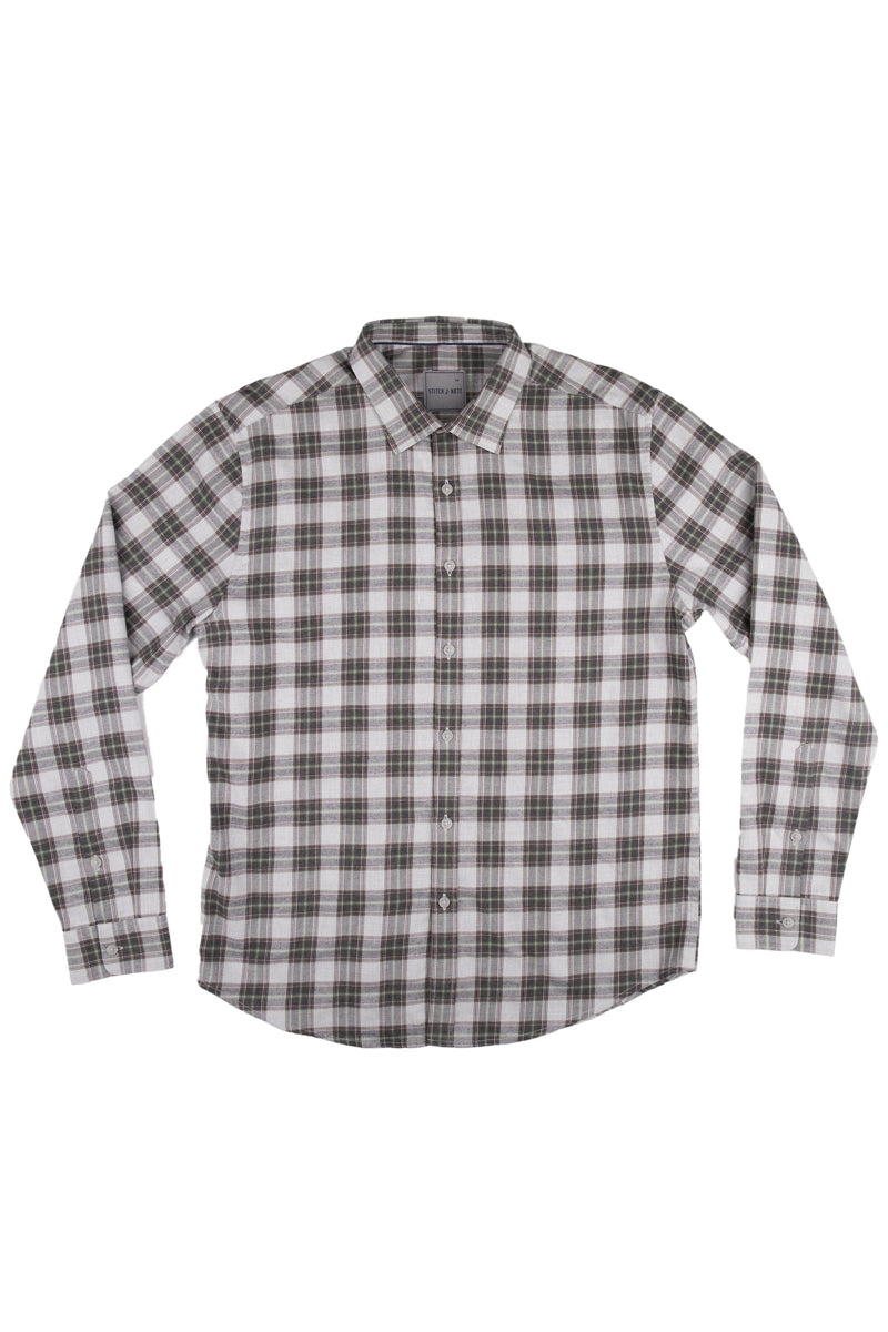 Wholesale,Stitch Note, Stitch Note Grey/Green 100% Egyptian Cotton Tartan Plaid Shirt, Grey, Extra Large-48-TagXL