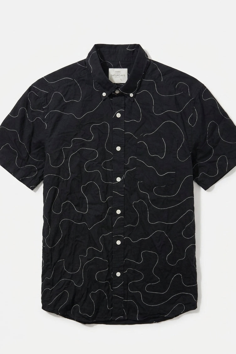 Wholesale,Saturdays NYC, Saturdays NYC Black Abstract Line Print Bottom Up Shirt, Black, Large-44-TagL