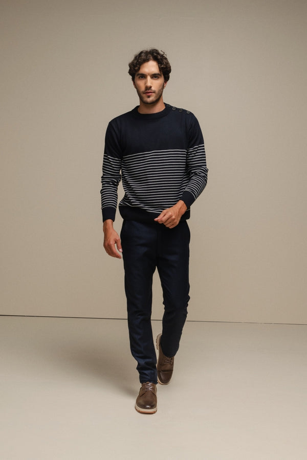 SMF Navy Striped Knit Sweater