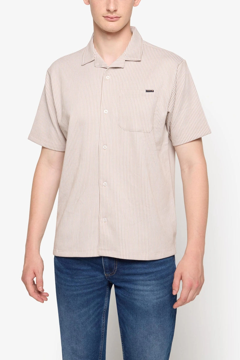 Wholesale,Signal Clothing, Signal Clothing Beige with White Striped Textured Shirt, Tan, Medium-46-TagM