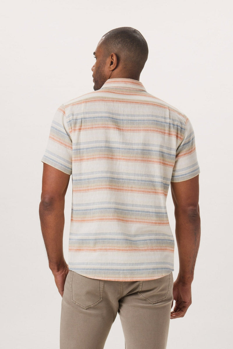 Wholesale,The Normal Brand, The Normal Brand Beige/Canyon Stripe Freshwater Short Sleeve Button Up Shirt, Tan, Small-40-TagSMedium-43-TagMLarge-46-TagLExtra Large-49-TagXLExtra Extra Large-54-TagXXL