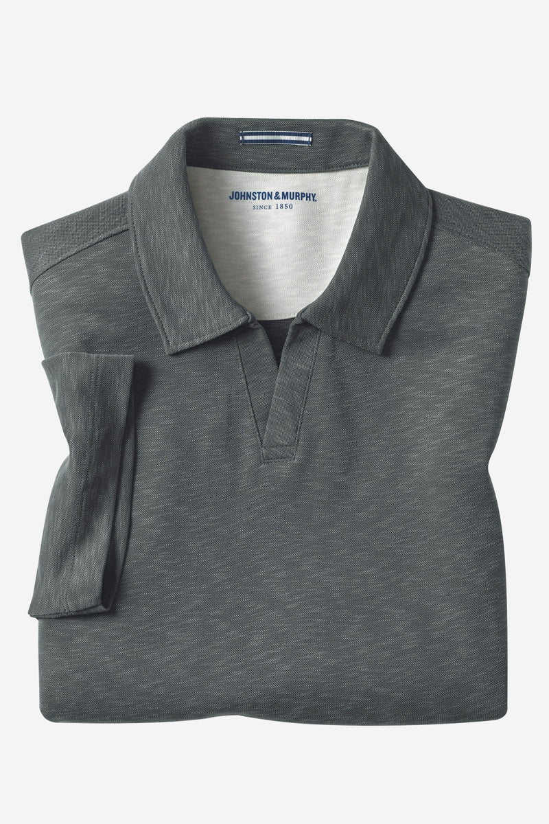 Wholesale,Johnston & Murphy, Johnston & Murphy Charcoal Vintage Slub V-Neck Polo, Grey, Extra Large-50-TagXL