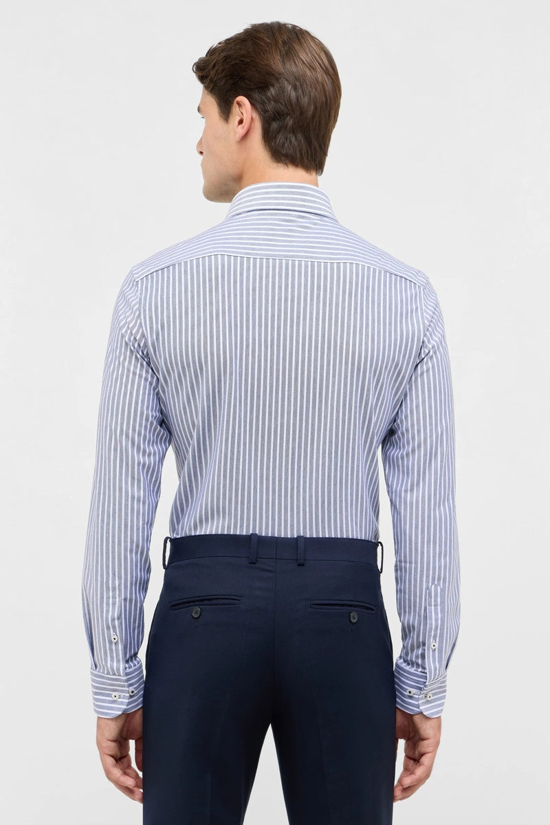 Wholesale,1863 by Eterna, 1863 by Eterna Blue Grey /White Japanese Knit Stripe Slim Fit Shirt, Blue, Extra Extra Large-51-Tag18