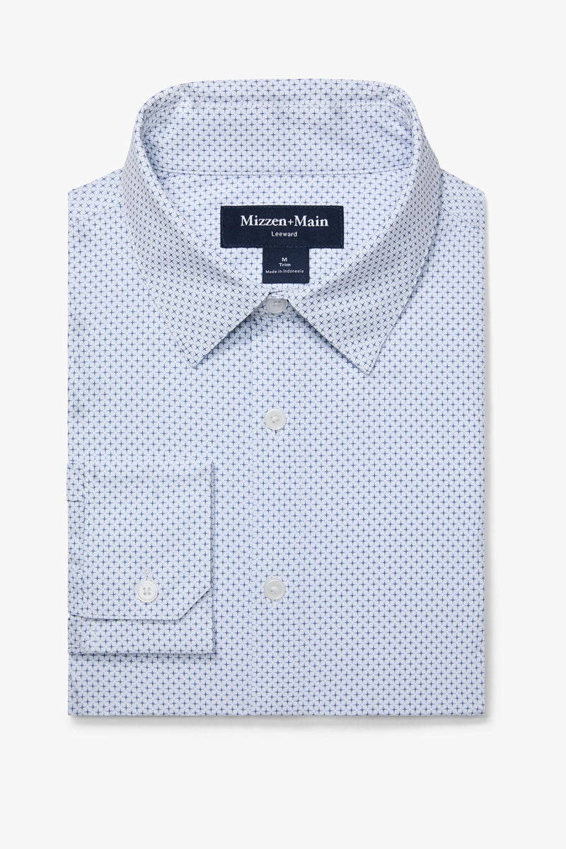 Wholesale,Mizzen + Main, Mizzen + Main White with Blue Plus Print Trim Dress Shirt, White, Large-46-TagL
