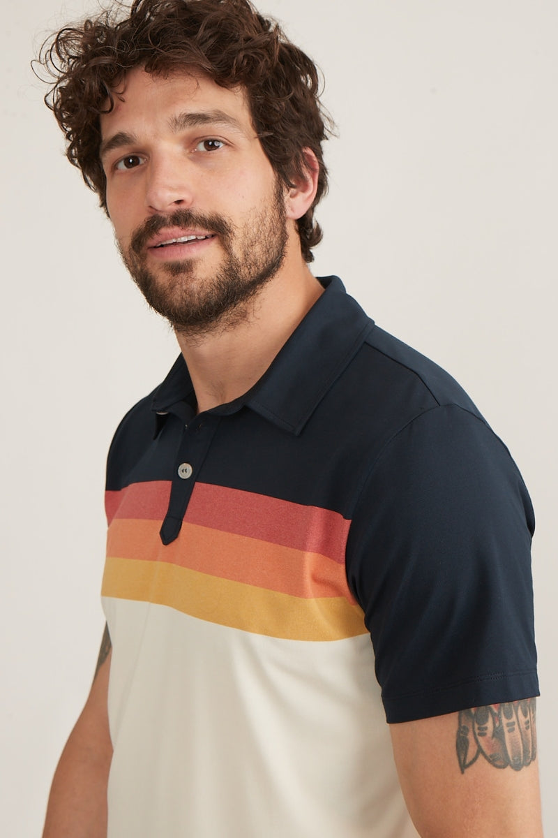 Marine Layer Navy/Cream Recycled Chest Striped Polo