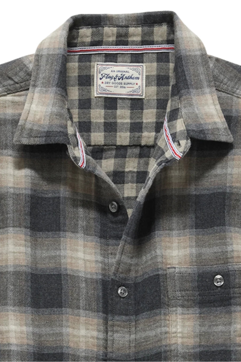 Wholesale,Flag & Anthem, Flag & Anthem Charcoal/Taupe Double Layer Flannel Shirt, Grey, Medium-44-TagMLarge-47-TagLExtra Large-51-TagXL