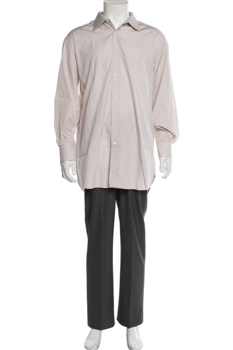 Brioni Tan Striped Long Sleeve Dress Shirt