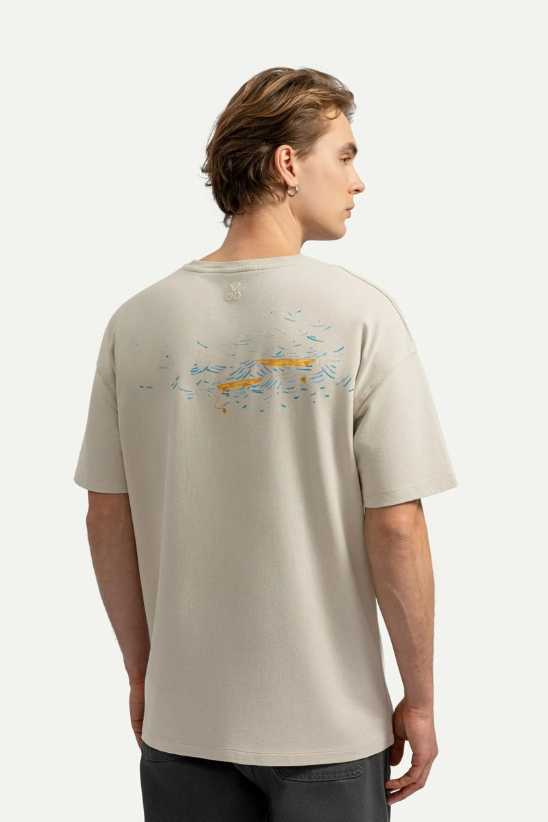 Wholesale,KAFT, KAFT Beige Surfboard Design Print T-Shirt, Tan, Extra Large-49-TagXL