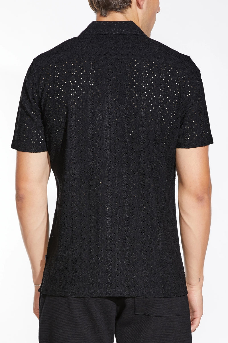 Wholesale,Civil Society, Civil Society Black Eyelet Jacquard Stretch Knit Shirt, Black, Small-41-TagSMedium-43-TagMLarge-45-TagL