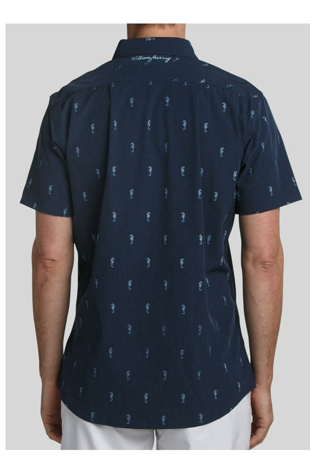 Faire,William Murray Golf, William Murray Golf Navy Seahorse Print Short Sleeve Shirt, Blue, Medium-44-TagM
