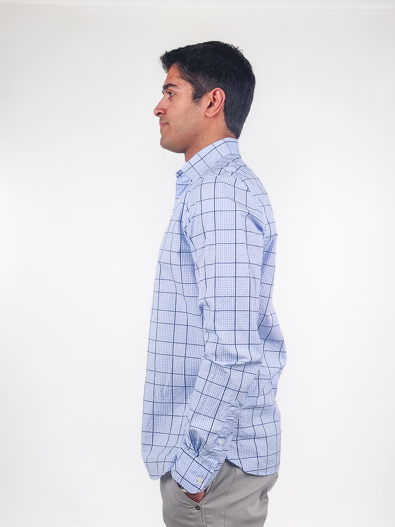 The Mens Store Light Blue Plaid Long Sleeve Dress Shirt