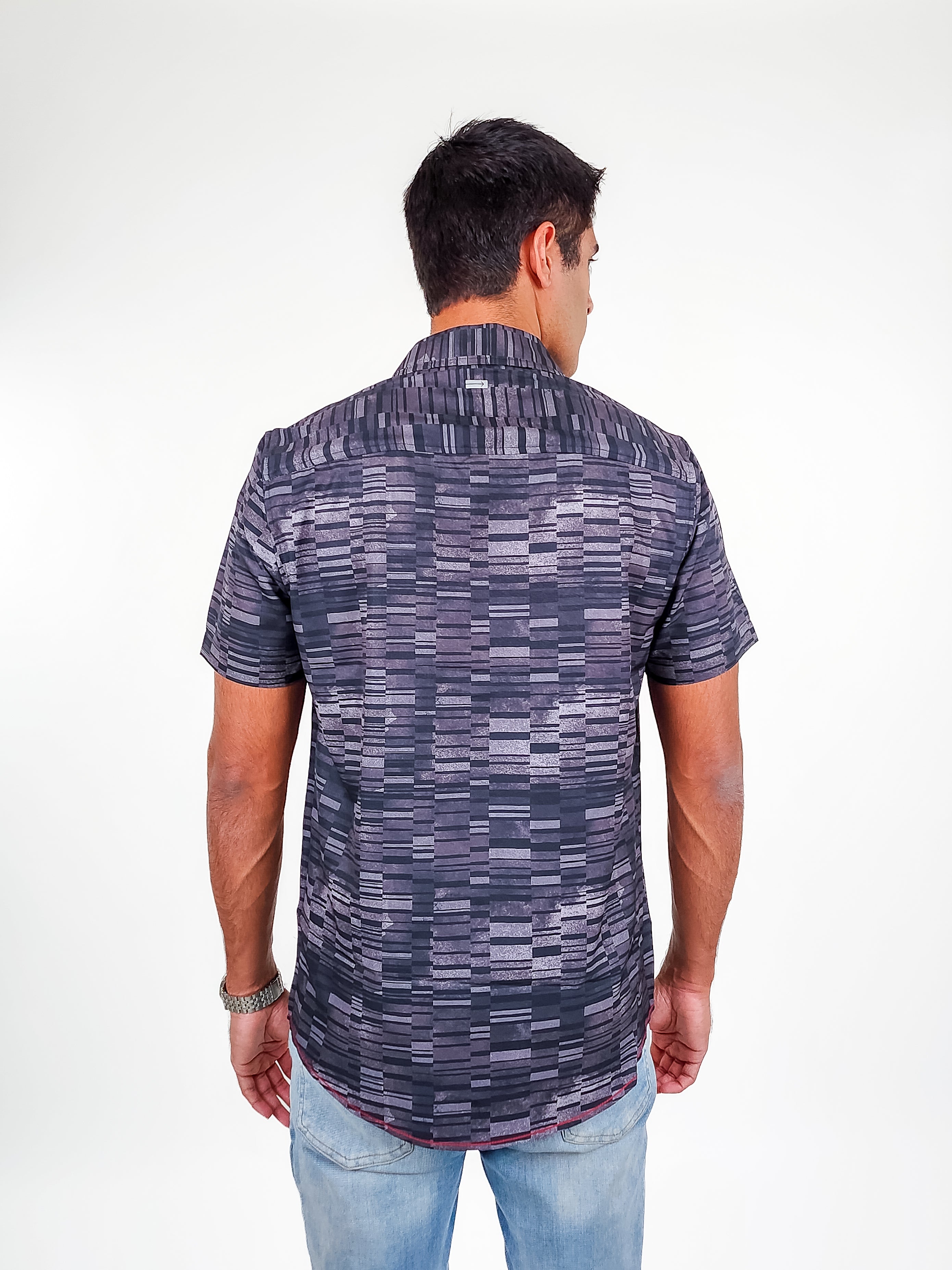 Wholesale,Projek Raw, Projek Raw Charcoal 4 Way Stretch Short Sleeve Button Up Shirt, Grey, Medium-44-TagM