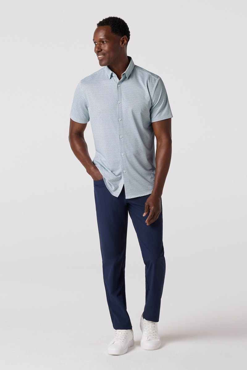 Wholesale,Mizzen + Main, Mizzen + Main Blue Geo Twill Print No-Tuck Classic Shirt, Blue, Large-49-TagL