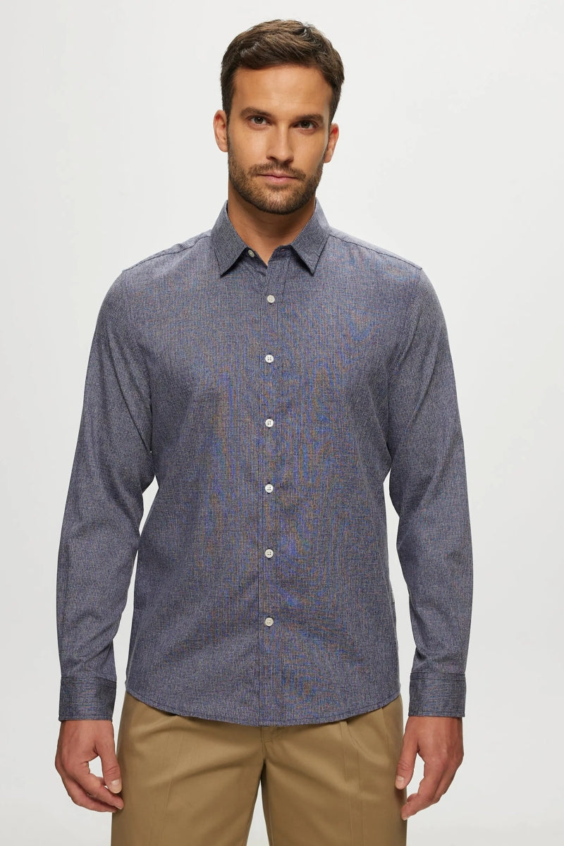 Faire,Julian & Mark, Julian & Mark Indigo Crosshatch Pattern Stretch Shirt, Blue, Extra Large-48-TagXL