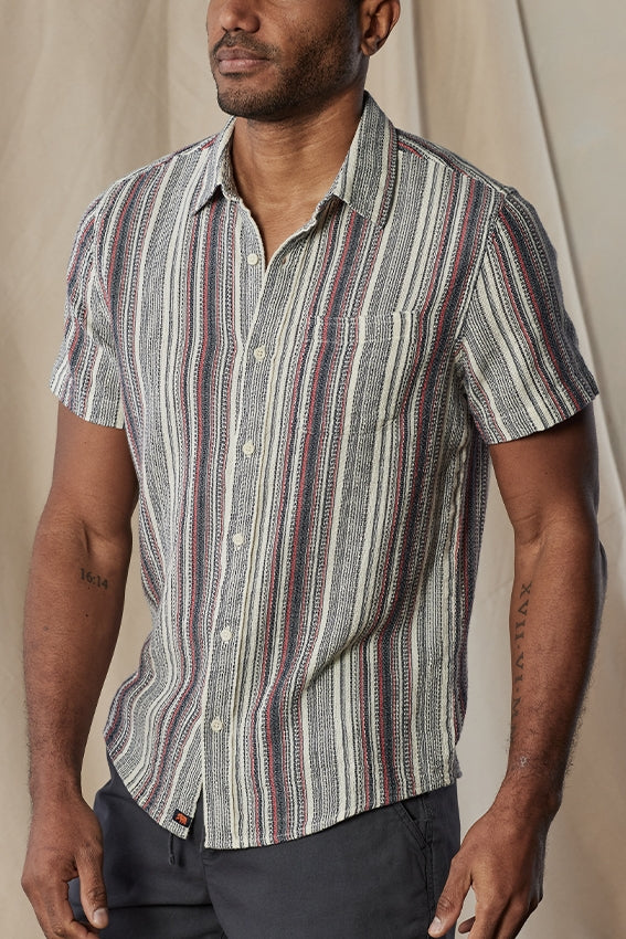 Wholesale,The Normal Brand, The Normal Brand Tan/Blue/Red Striped Textured Shirt, Tan, Small-42-TagSMedium-44-TagMLarge-46-TagL